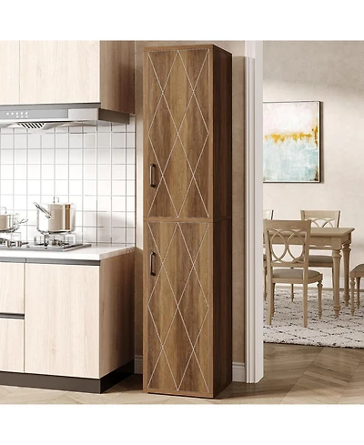 Tribesigns 75.39-Inch Tall Wood Storage Cabinet with 6 Shelves, Narrow Kitchen Pantry