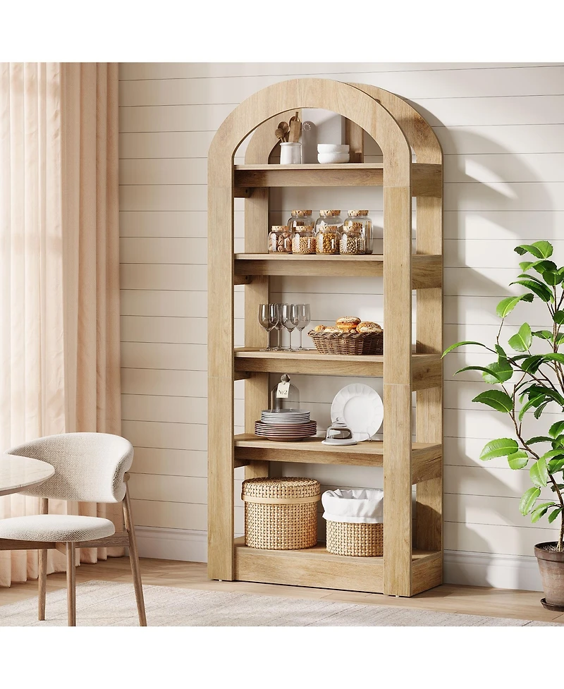 Tribesigns 5-Tier Kitchen Pantry Cabinet, Tall Freestanding Pantry Organizer with Arch Design, Wooden Storage Shelf