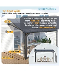 Aecojoy 12'x10' Adjustable Height Wall Mounted Outdoor Gazebos Pergola