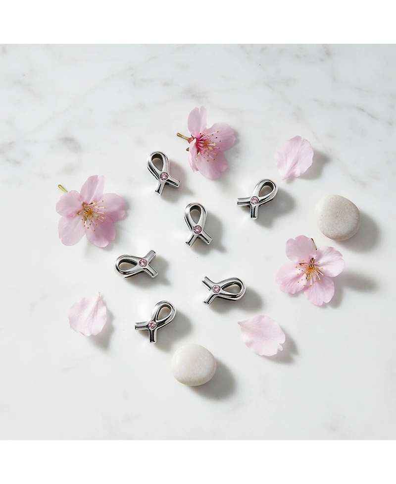 Bling Jewelry Empowering Pink Ribbon Breast Cancer Survivor Cz Charm Bead - Sterling Silver Gift