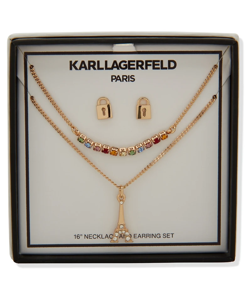 Karl Lagerfeld Paris 2-Pc. Multi Stone Gold-Tone Eiffel Necklace and Earrings Set
