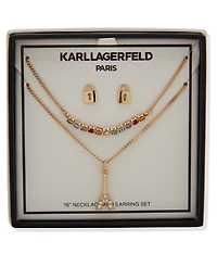 Karl Lagerfeld Paris 2-Pc. Multi Stone Gold-Tone Eiffel Necklace and Earrings Set