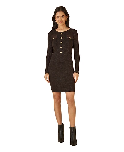Yumi Women's Metallic Fitted Military Knit Dress