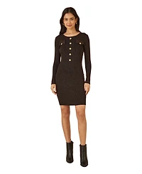 Yumi Women's Metallic Fitted Military Knit Dress