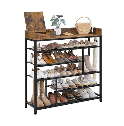 Modern Industrial Free-Standing 6-Layer Shoe Rack with Drawer