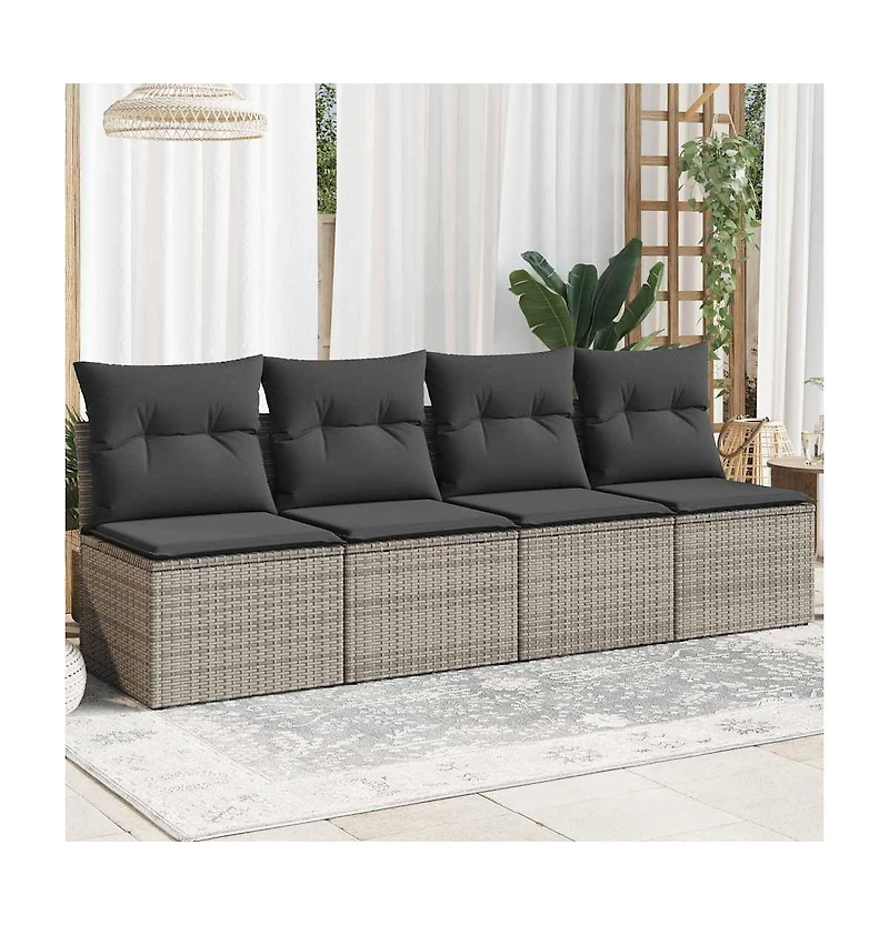 vidaXL Garden Sofa Grey Poly Rattan 4-seater Adjustable Feet