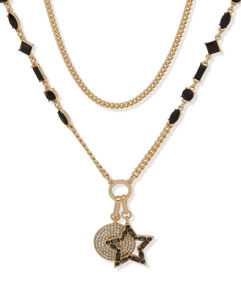 Karl Lagerfeld Paris Glass & Epoxy Stone Gold-Tone 2 Row Star Y Necklace