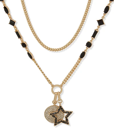 Karl Lagerfeld Paris Glass & Epoxy Stone Gold-Tone 2 Row Star Y Necklace
