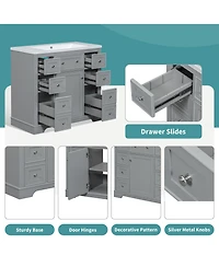 Casainc 36" Bathroom Vanity with Sink Combo, One Cabinet and Six Drawers, Solid Wood Mdf Board