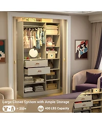 Aheaplus 8FT Walk Closet Organizer with 3 Shelving Towers, Heavy Duty Clothes Rack Drawers