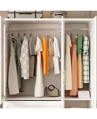 Glass Door Armoire with 3-Drawers , Bedroom Closet with Hanging Rods, Shelves ,Wardrobe