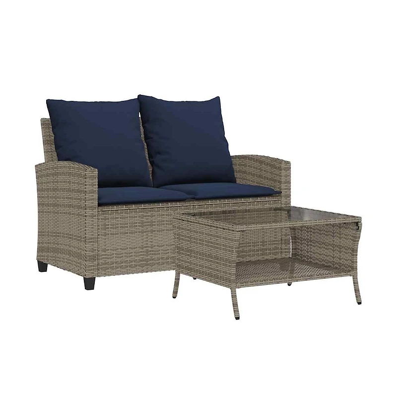 vidaXL Garden Sofa Grey Pe rattan, powder-coated steel, tempered glass