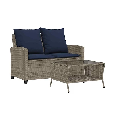 vidaXL Garden Sofa Grey Pe rattan, powder-coated steel, tempered glass