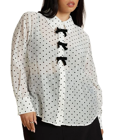 Eloquii Women's Button Up Top With Bows