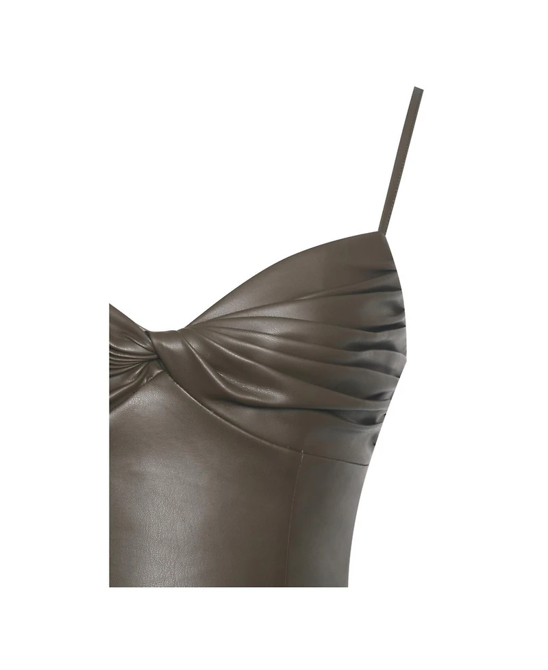 Miss Circle Women's Parisia Cocoa Faux Leather Drop Waist Maxi Dress