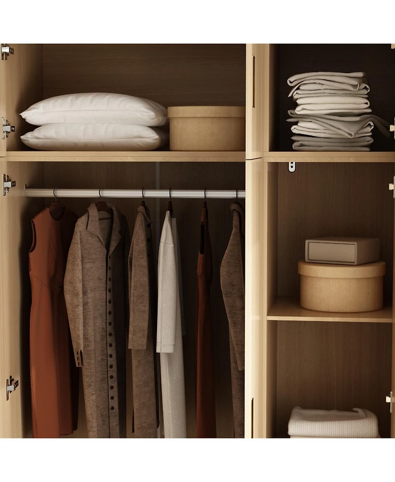 Wardrobe with Top Cabinet, Armoires with Hanging Rod, 2-Drawers, Storage Shelves,Bedroom Closet