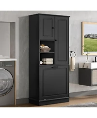 Casainc Tall Storage Cabinet with Adjustable Shelves, Flip-Out Basket and Enclosed Cabinets