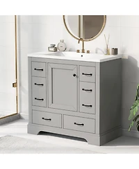 Casainc 36" Bathroom Vanity with Sink Combo, Six Drawers Multi-Functional Drawer Divider and Adjustable Shelf