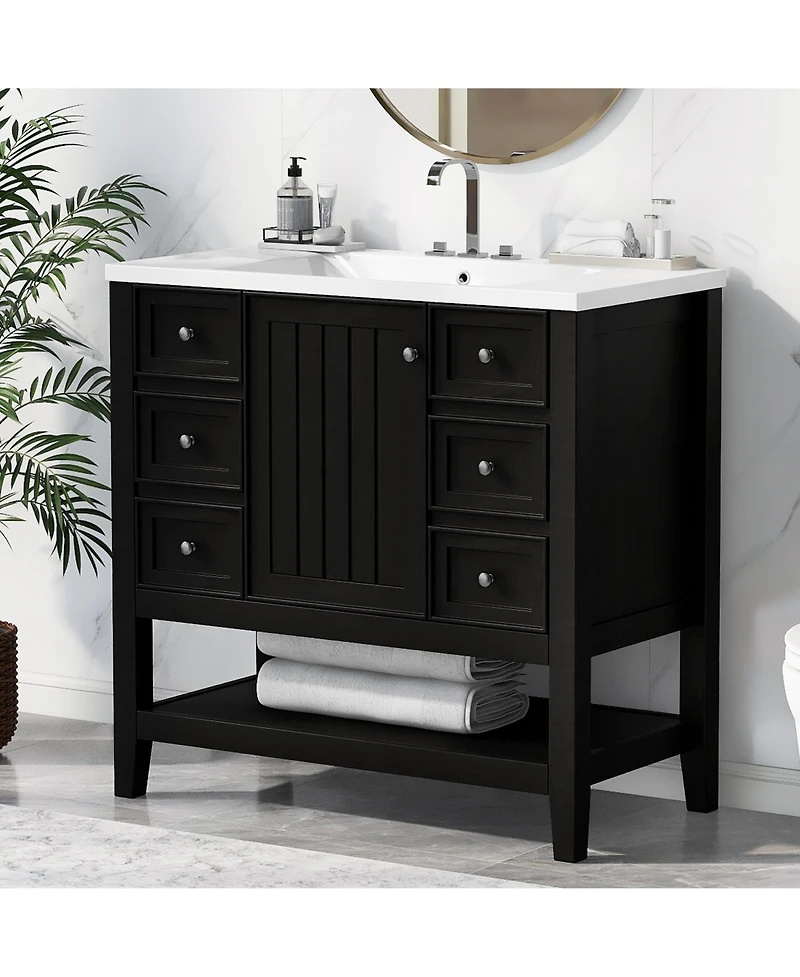 Casainc 36" Bathroom Vanity with Sink Combo, One Cabinet and Three Drawers, Solid Wood and Mdf Board