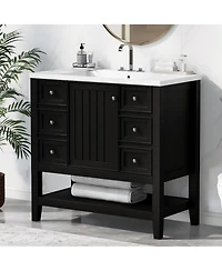 Casainc 36" Bathroom Vanity with Sink Combo, One Cabinet and Three Drawers, Solid Wood and Mdf Board