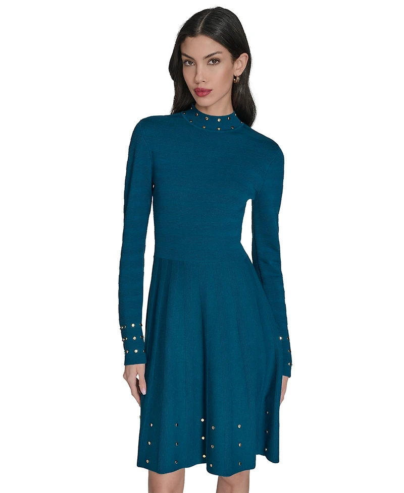 Vince Camuto Women's Embellished Mock Neck Dress