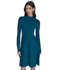 Vince Camuto Women's Embellished Mock Neck Dress