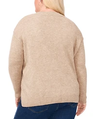 Vince Camuto Plus Cozy Crewneck Star-Print Dropped-Shoulder Sweater