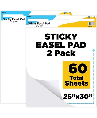 Enday Sticky Easel Pads 25"x30" 2 Pack – Self Stick Chart Paper, Anchor Chart for Teachers, Flip Chart Easel Paper, 30 Sheets Per Pad