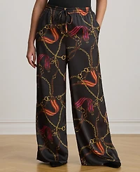 Lauren Ralph Plus Belting-Print Charmeuse Wide-Leg Pant