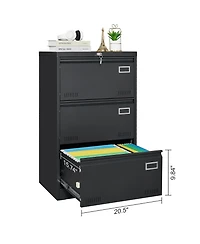3 Drawer File Cabinet with Lock Metal Vertical Office Home, A4 Legal/Letter Narrow Locked