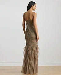 Lauren Ralph Lauren Women's Ruffle-Trim Paisley-Beaded Gown