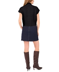 Vince Camuto Women's Pointelle Mock-Neck Front Zip Sweater