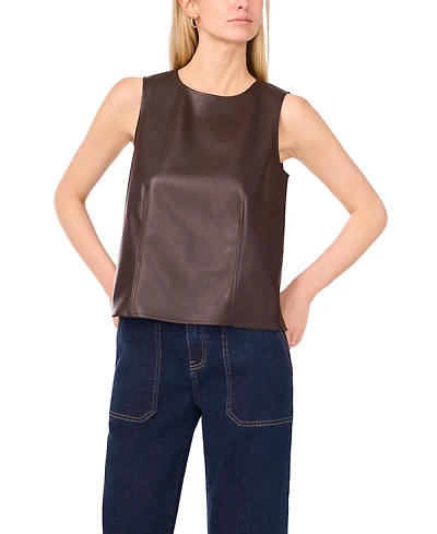 Vince Camuto Women's Faux-Leather Sleeveless Crewneck Top