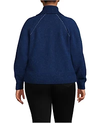 Lands' End Plus Drifter Large Collar Zip Front Cardigan Sweater