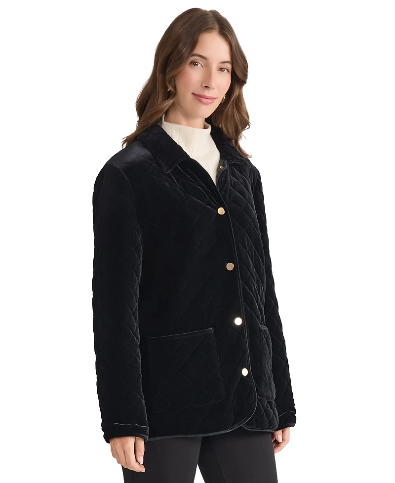 Jones New York Women's Quilted Velvet Snap-Front Jacket