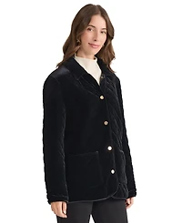 Jones New York Women's Quilted Velvet Snap-Front Jacket
