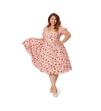 Unique Vintage Plus 1940s Sweetheart Button Front Swing Dress