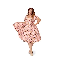 Unique Vintage Plus 1940s Sweetheart Button Front Swing Dress