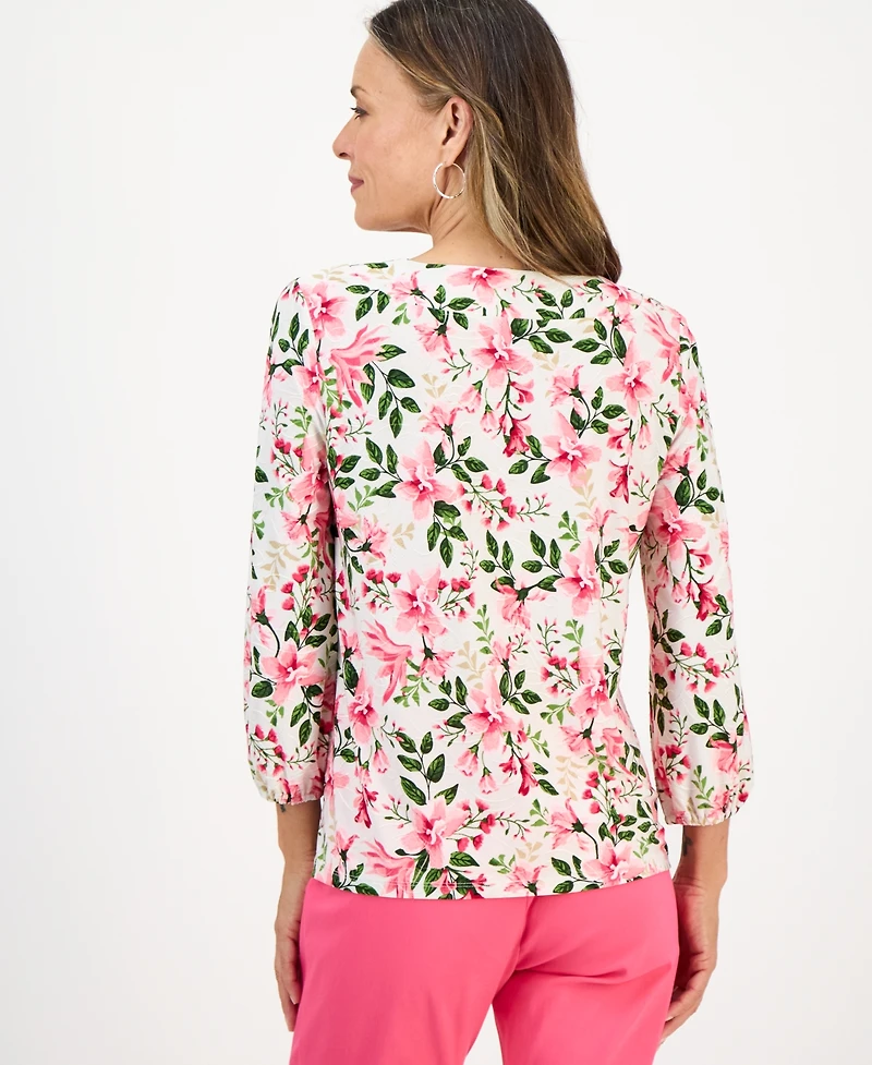 Jm Collection Petite Bethany Bouquet 3/4-Sleeve Jacquard Top, Macy's Exclusive