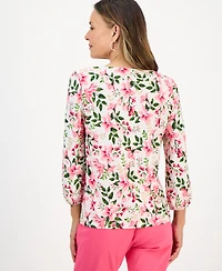 Jm Collection Petite Bethany Bouquet 3/4-Sleeve Jacquard Top, Macy's Exclusive