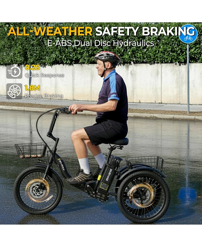 Mikolo Step-Thru Folding E-Trike, 500W 20" Electric Trike for Adults with Removable Battery & Basket