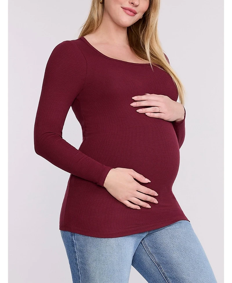 Motherhood Maternity Square Neck Rib Knit Long Sleeve Tee