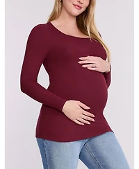 Motherhood Maternity Square Neck Rib Knit Long Sleeve Tee