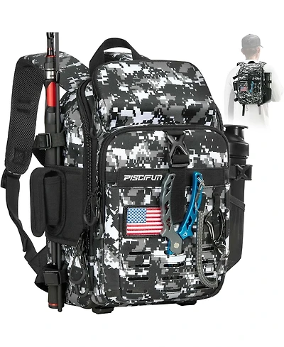 Fishing Tackle Backpack with Rod & Gear Holder
