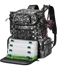Fishing Tackle Backpack with Rod Holders & 4 Tackle Boxes, Outdoor Fishing Bag with Waterproof Rain Cover