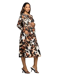 24seven Comfort Apparel Women's Maternity Long Sleeve Midi Dress