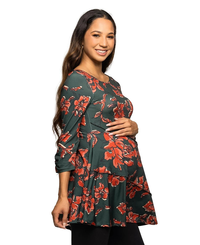 24seven Comfort Apparel Women's Maternity Three Quarter Sleeve Tunic Top