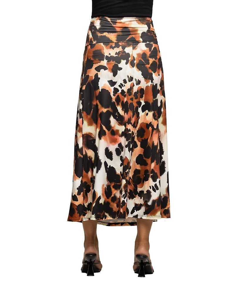 24seven Comfort Apparel Women's Maternity Animal Print Elastic Waist Maxi Skirt