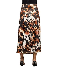 24seven Comfort Apparel Women's Maternity Animal Print Elastic Waist Maxi Skirt