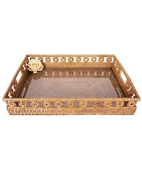 Artifacts Rattan Inna Design Rectangular Tray with Cutout Handles & Glass Insert